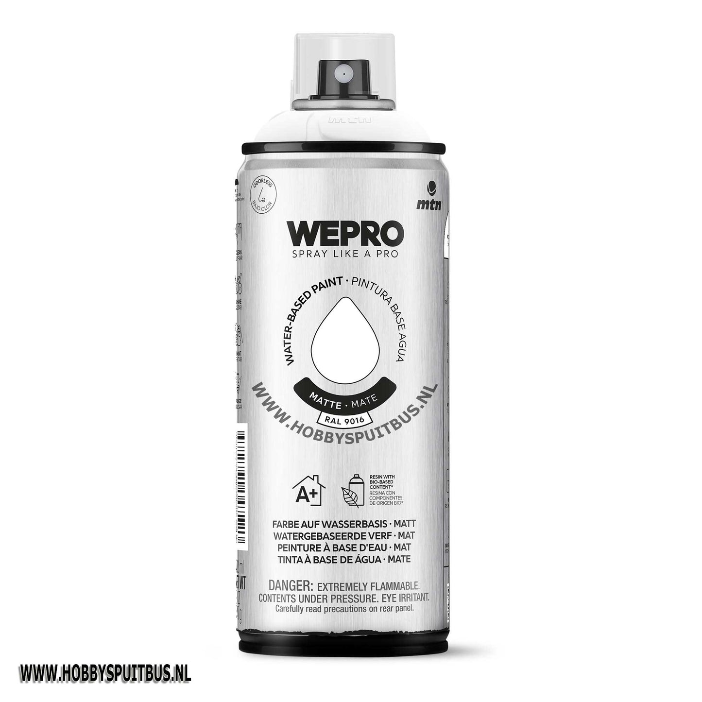 Spuitbus Waterbasis Ral 9016 Verkeers wit Mat MTN WEPRO
