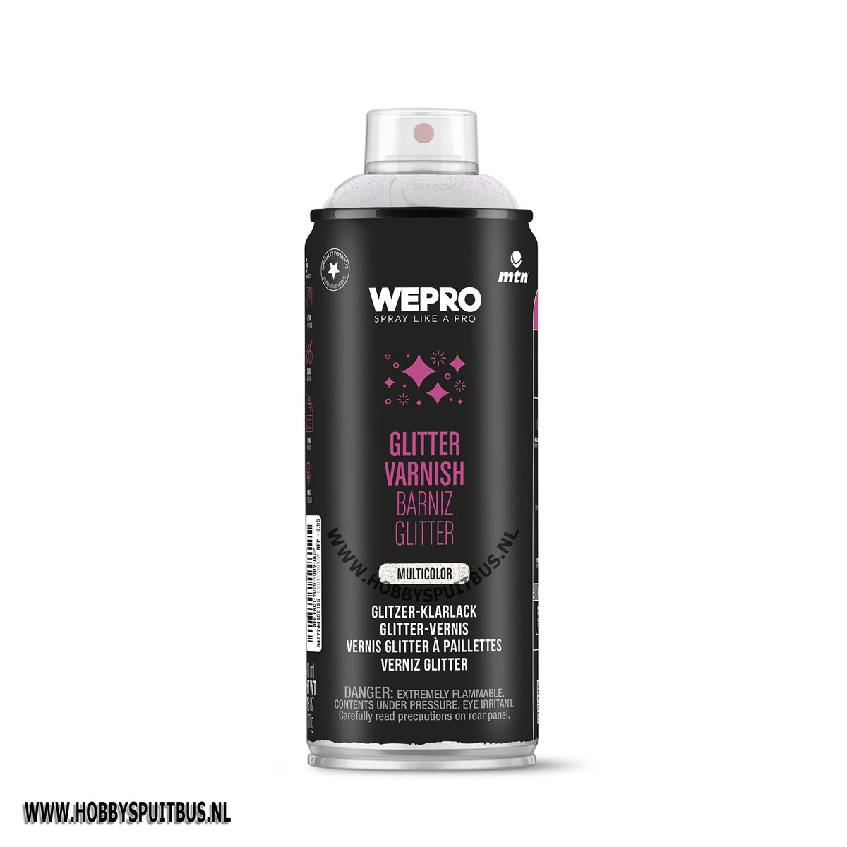 Spuitbus glitter effect multi color inhoud 400 ml.