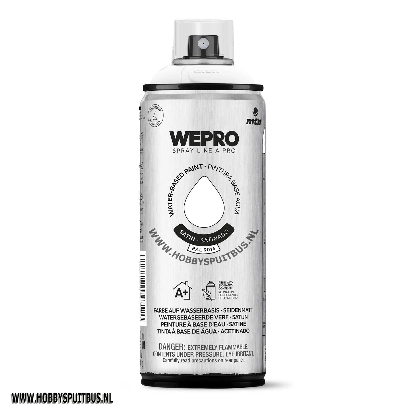 Spuitbus Waterbasis Ral 9016 verkeers wit satijn MTN WEPRO
