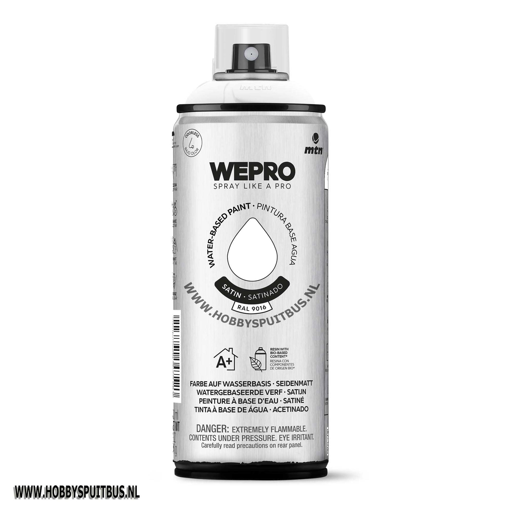 Spuitbus Waterbasis Ral 9016 verkeers wit satijn MTN WEPRO